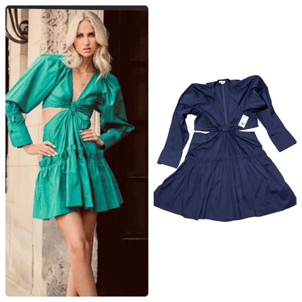 Jason WU Poplin Cut Out Long Sleeve Ruffle Hem Dress LARGE NWT